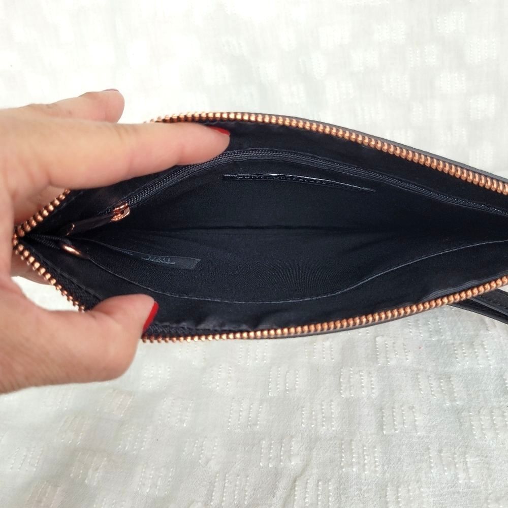 White House Black Market black white moody floral clutch rose gold metal studs - Picture 8 of 10